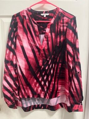 Calvin Klein Fuchsia & Black Abstract V-Neck Blouse